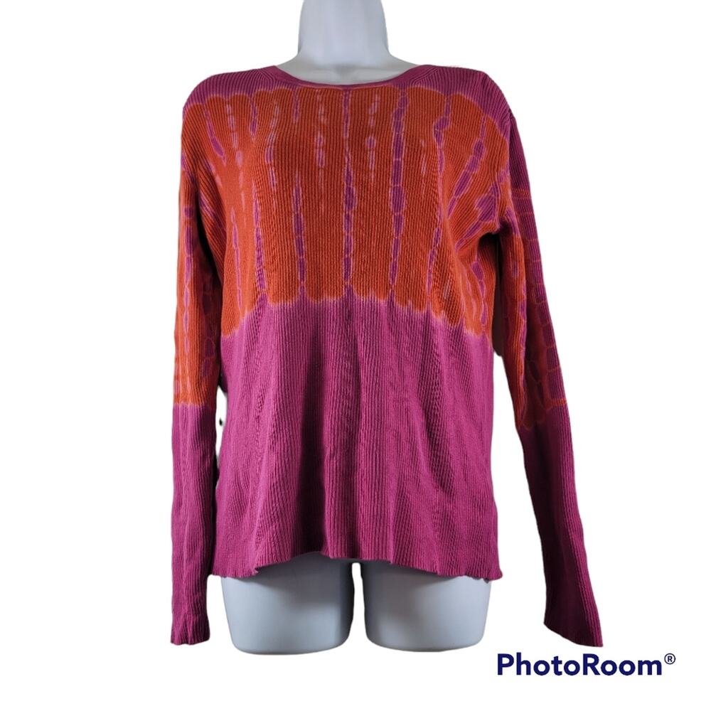 Michael Kors Hot Pink Orange Ribbed Long Sleeve Top Size Large
